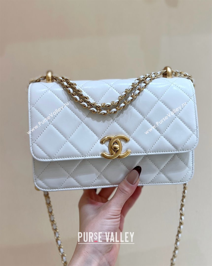 Chanel Quilted Calfskin Small Flap Bag with Gold-Tone Balls AS2649 White 2025 Top Quality (SHUNY-25032004)
