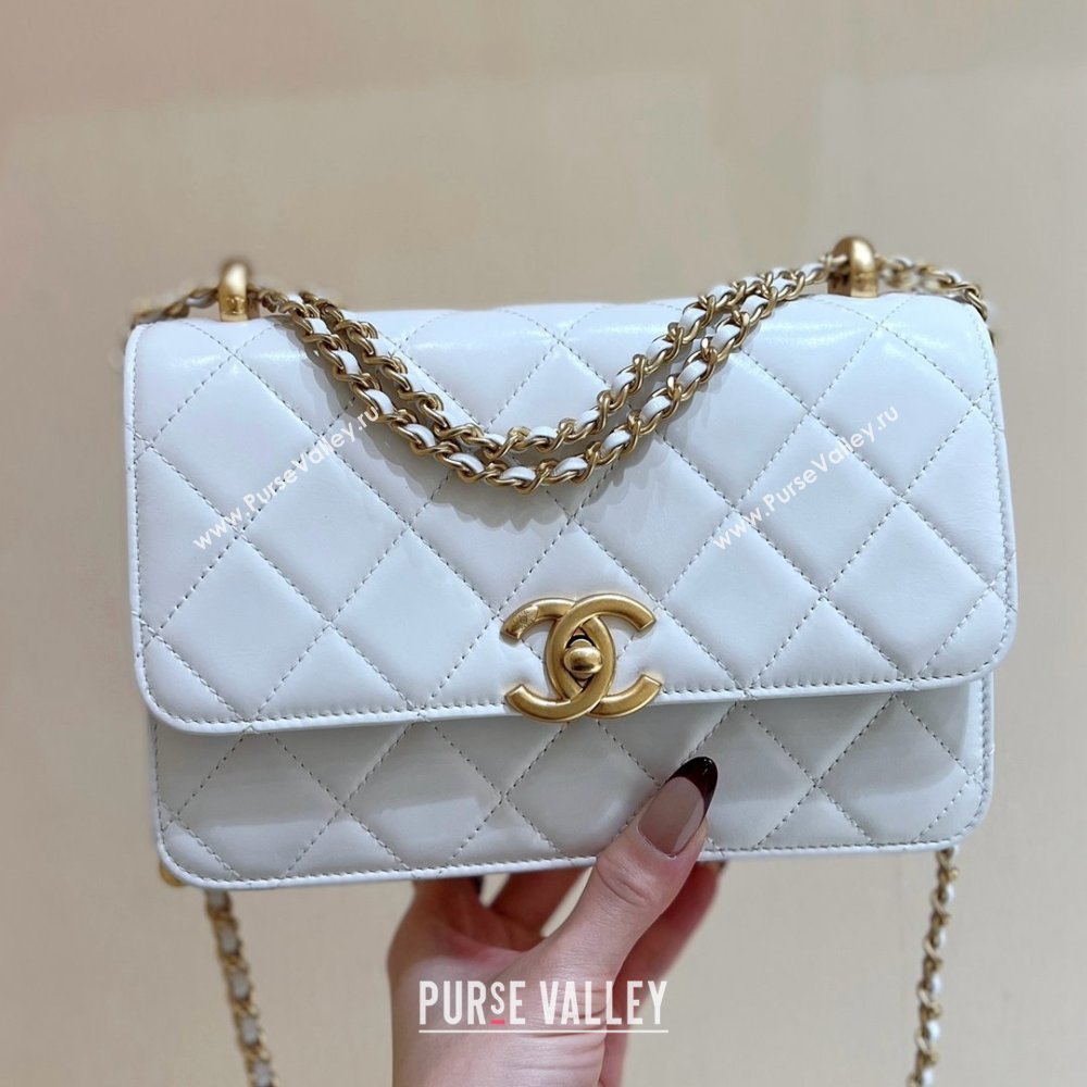 Chanel Quilted Calfskin Small Flap Bag with Gold-Tone Balls AS2649 White 2025 Top Quality (SHUNY-25032004)