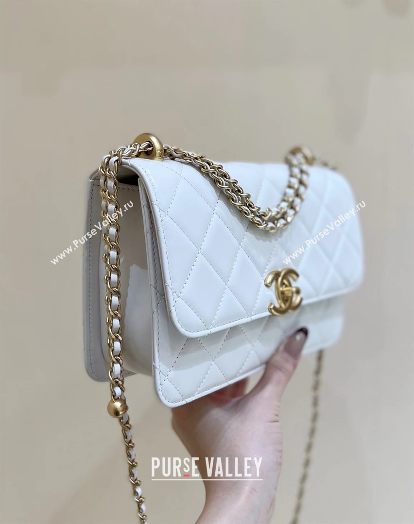 Chanel Quilted Calfskin Small Flap Bag with Gold-Tone Balls AS2649 White 2025 Top Quality (SHUNY-25032004)