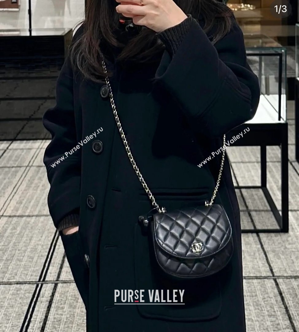 Chanel Mini Flap Bag with Top Handle in Gaiera Lambskin Black 2025 Top Quality (MHE-25031903)
