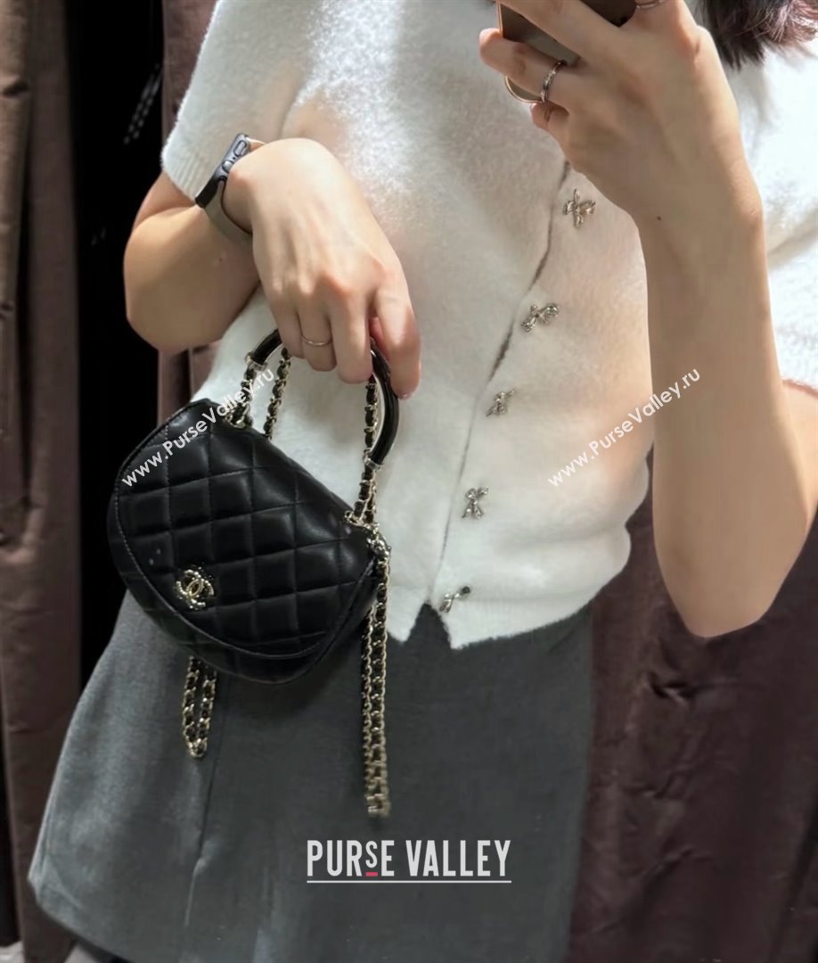 Chanel Mini Flap Bag with Top Handle in Gaiera Lambskin Black 2025 Top Quality (MHE-25031903)