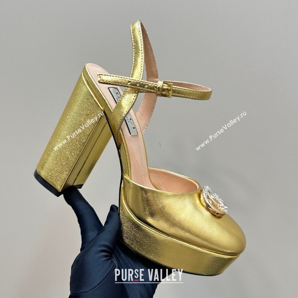 Gucci Calfskin Platform Pump with Double G 817258 Gold 2025 (MD-25050917)