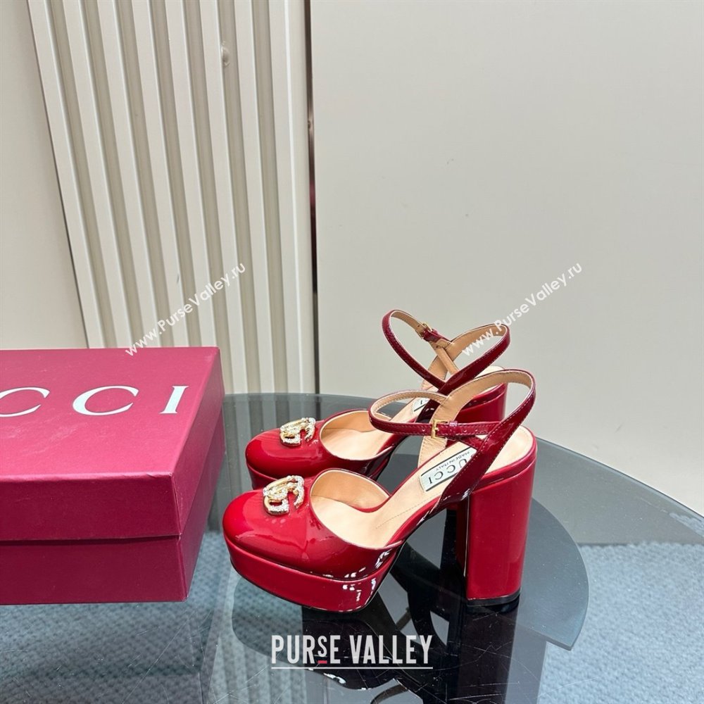 Gucci Patent Leather Platform Pump with Double G 817258 Deep Red 2025 (MD-25050920)