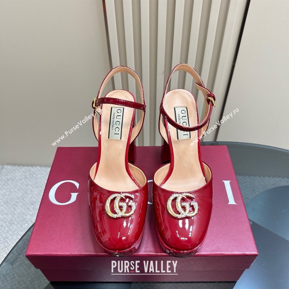 Gucci Patent Leather Platform Pump with Double G 817258 Deep Red 2025 (MD-25050920)