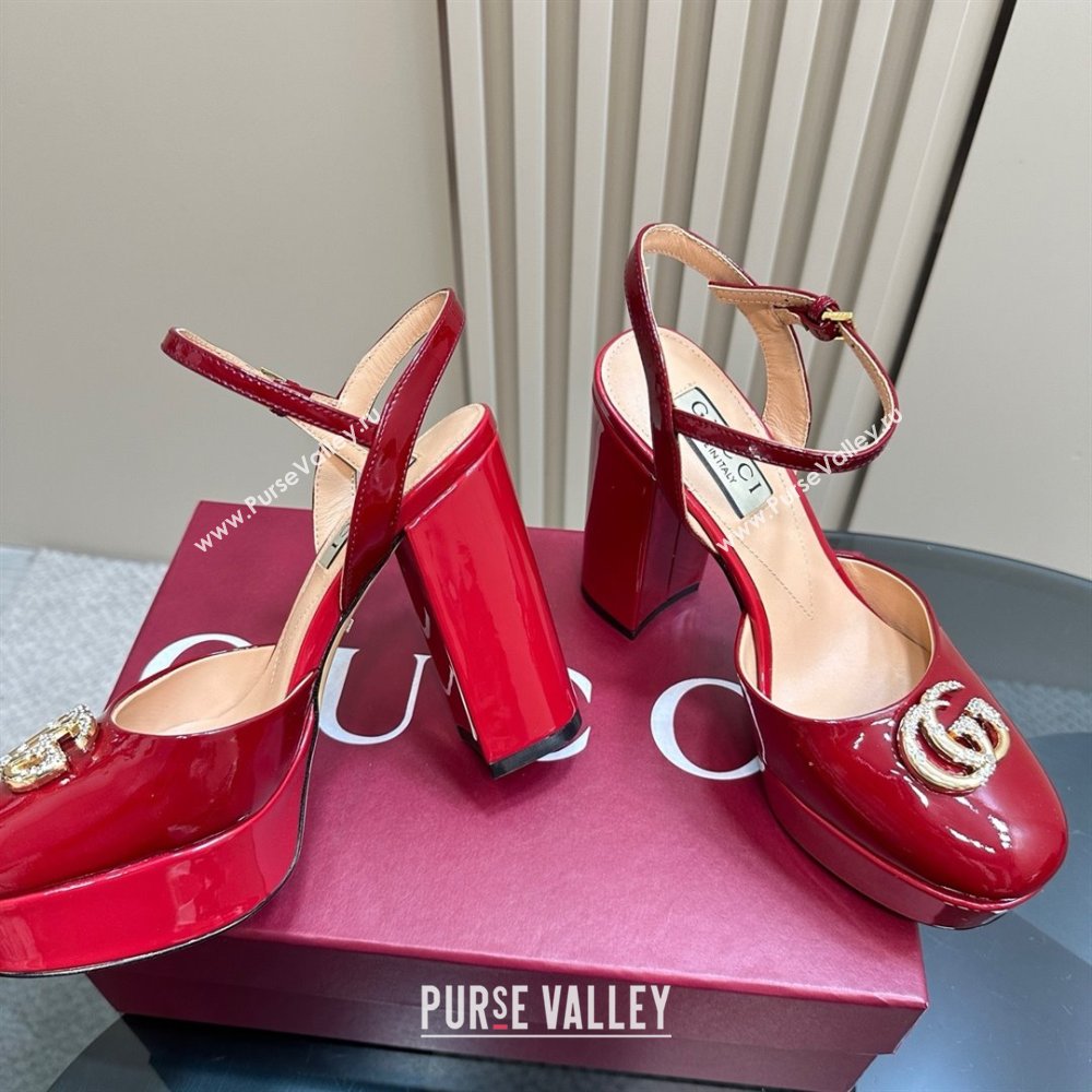 Gucci Patent Leather Platform Pump with Double G 817258 Deep Red 2025 (MD-25050920)
