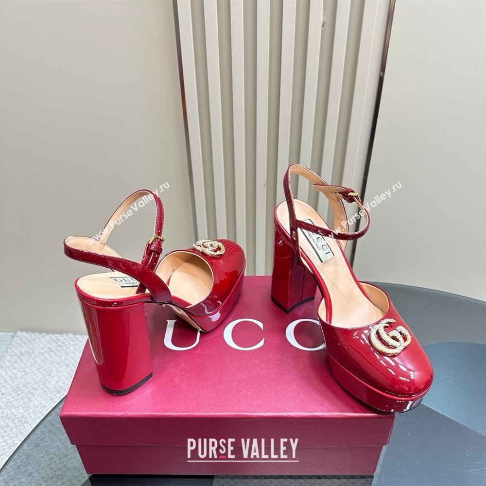 Gucci Patent Leather Platform Pump with Double G 817258 Deep Red 2025 (MD-25050920)