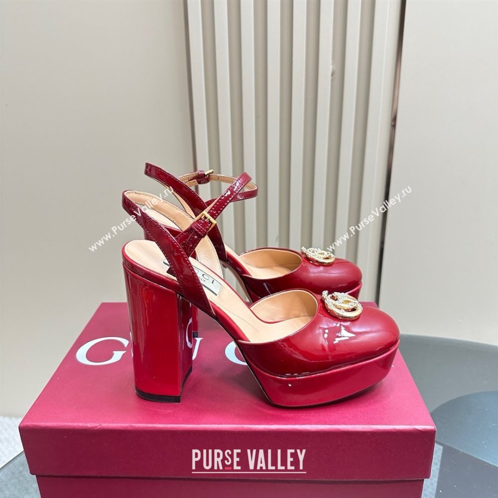 Gucci Patent Leather Platform Pump with Double G 817258 Deep Red 2025 (MD-25050920)