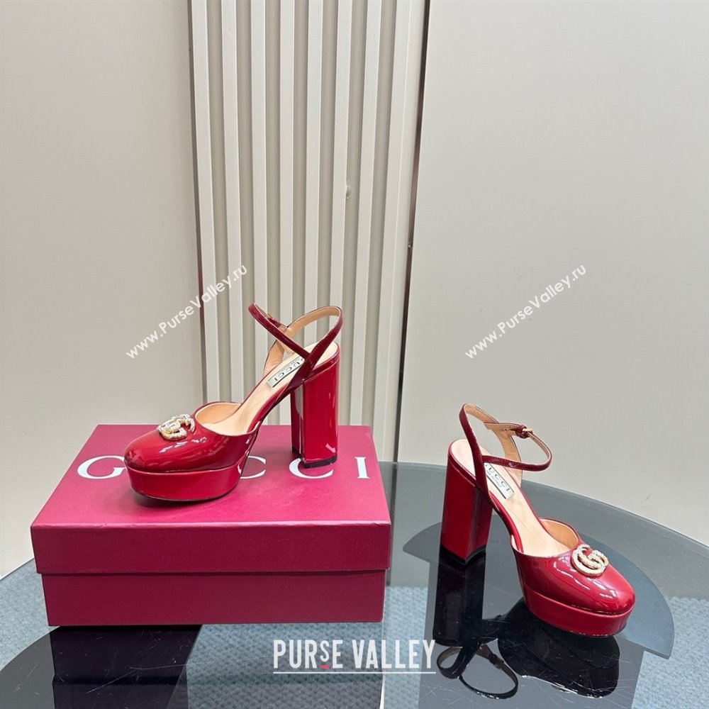 Gucci Patent Leather Platform Pump with Double G 817258 Deep Red 2025 (MD-25050920)