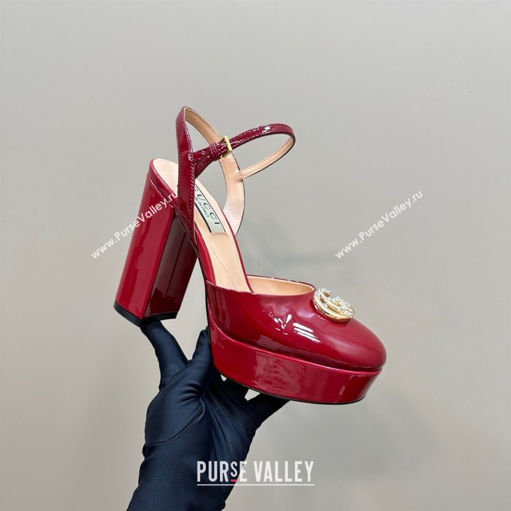 Gucci Patent Leather Platform Pump with Double G 817258 Deep Red 2025 (MD-25050920)
