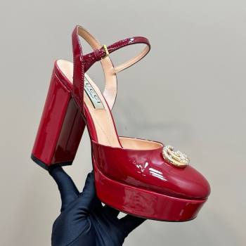 Gucci Patent Leather Platform Pump with Double G 817258 Deep Red 2025 (MD-25050920)