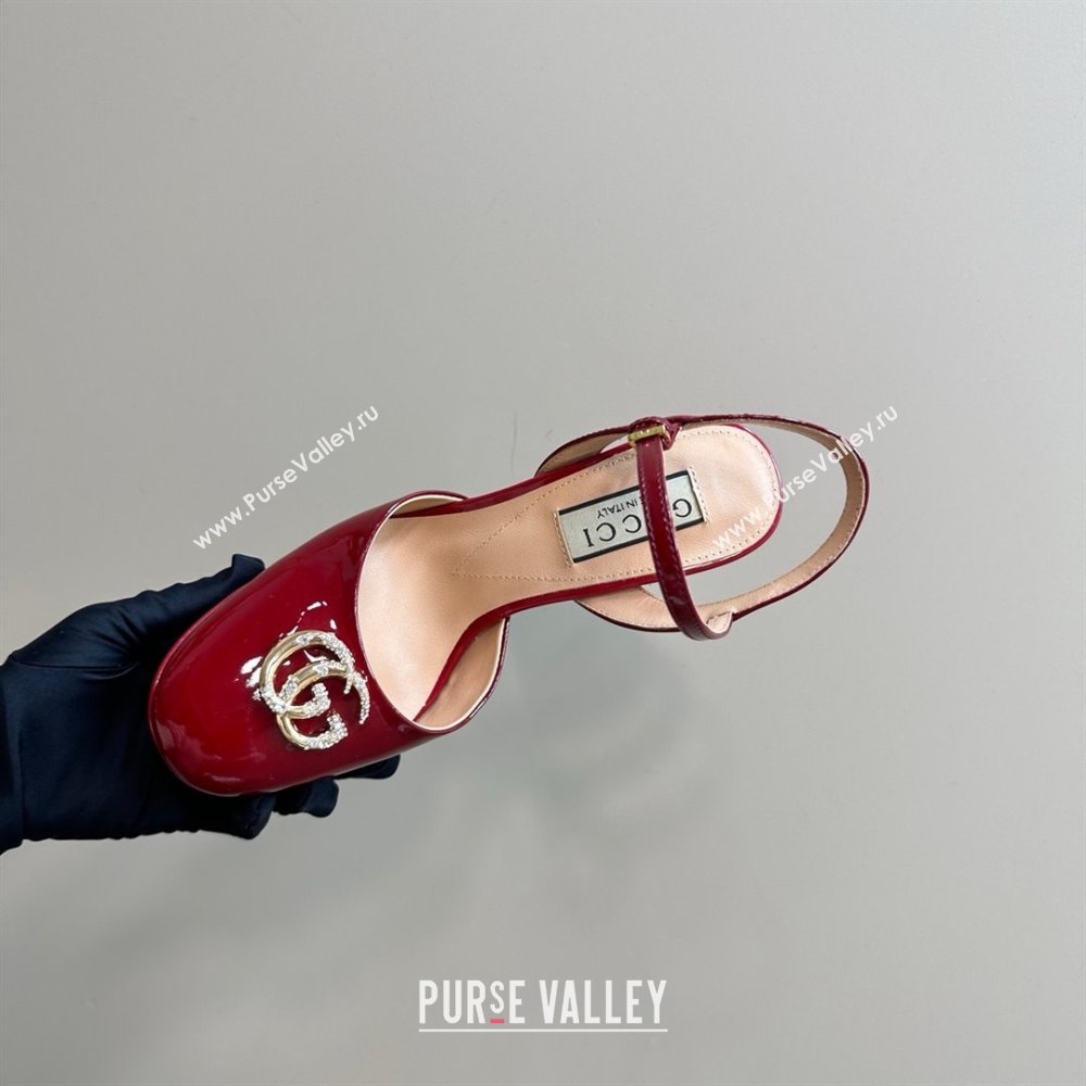 Gucci Patent Leather Platform Pump with Double G 817258 Deep Red 2025 (MD-25050920)