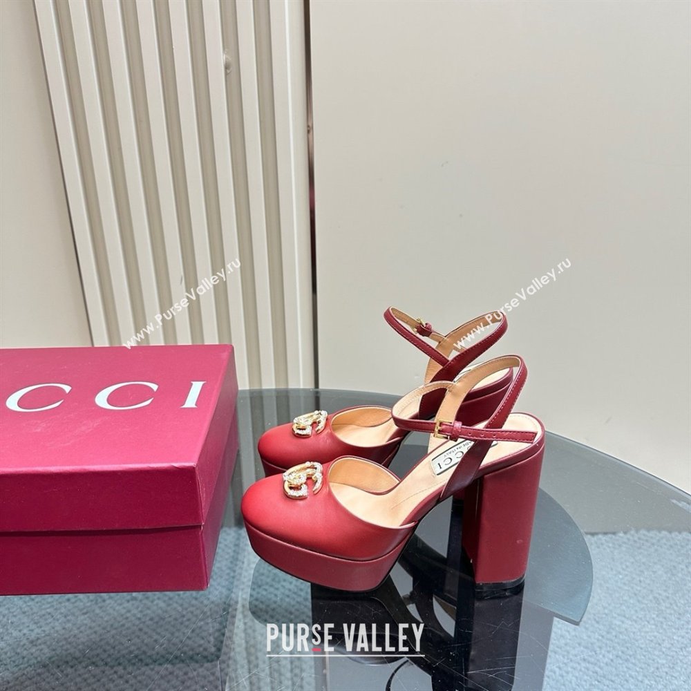 Gucci Calfskin Platform Pump with Double G 817258 Deep Red 2025 (MD-25050921)
