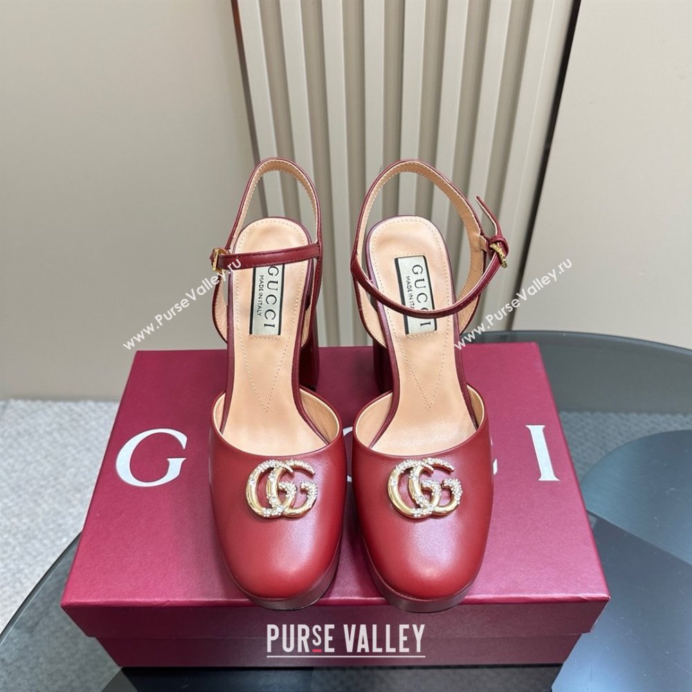 Gucci Calfskin Platform Pump with Double G 817258 Deep Red 2025 (MD-25050921)