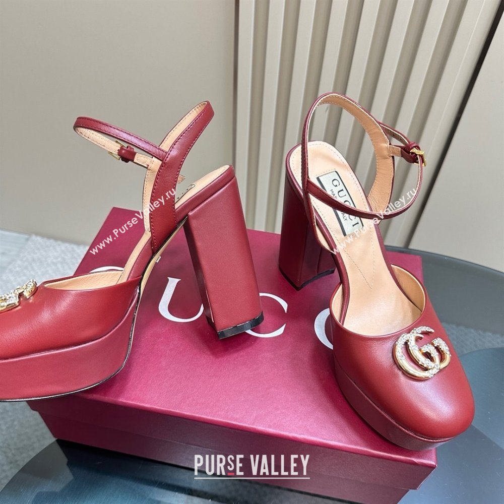 Gucci Calfskin Platform Pump with Double G 817258 Deep Red 2025 (MD-25050921)