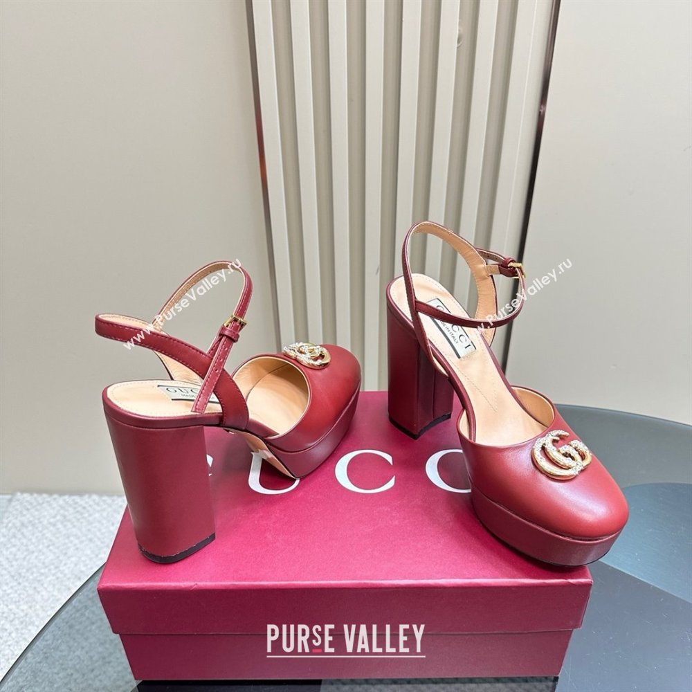 Gucci Calfskin Platform Pump with Double G 817258 Deep Red 2025 (MD-25050921)