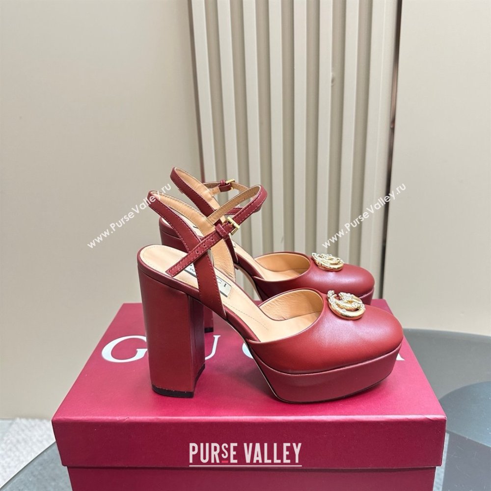 Gucci Calfskin Platform Pump with Double G 817258 Deep Red 2025 (MD-25050921)