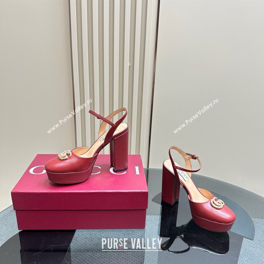 Gucci Calfskin Platform Pump with Double G 817258 Deep Red 2025 (MD-25050921)