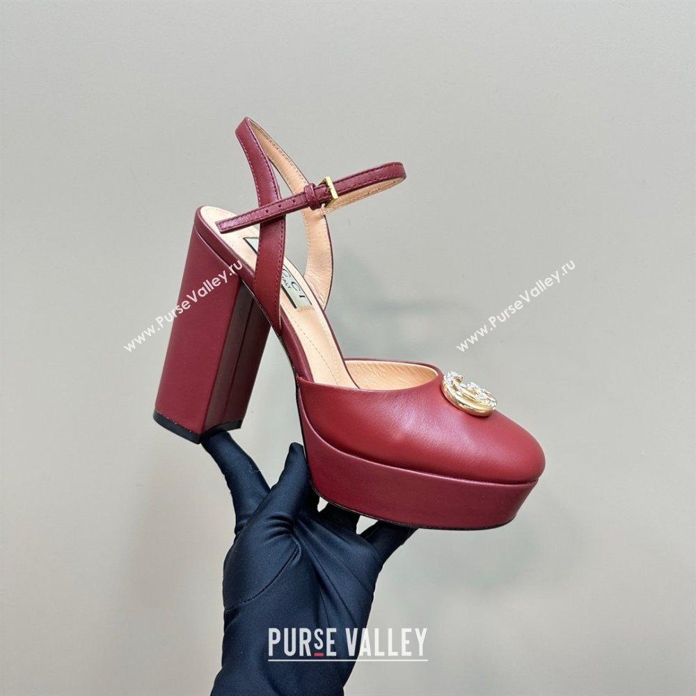 Gucci Calfskin Platform Pump with Double G 817258 Deep Red 2025 (MD-25050921)