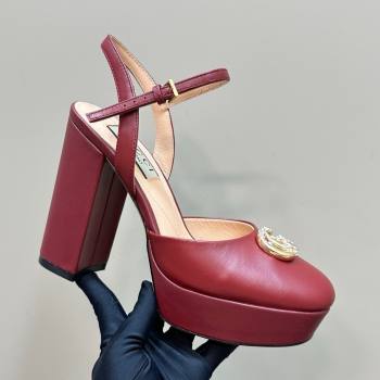 Gucci Calfskin Platform Pump with Double G 817258 Deep Red 2025 (MD-25050921)