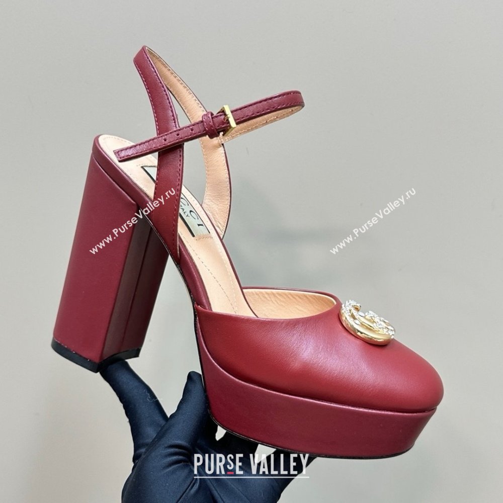 Gucci Calfskin Platform Pump with Double G 817258 Deep Red 2025 (MD-25050921)