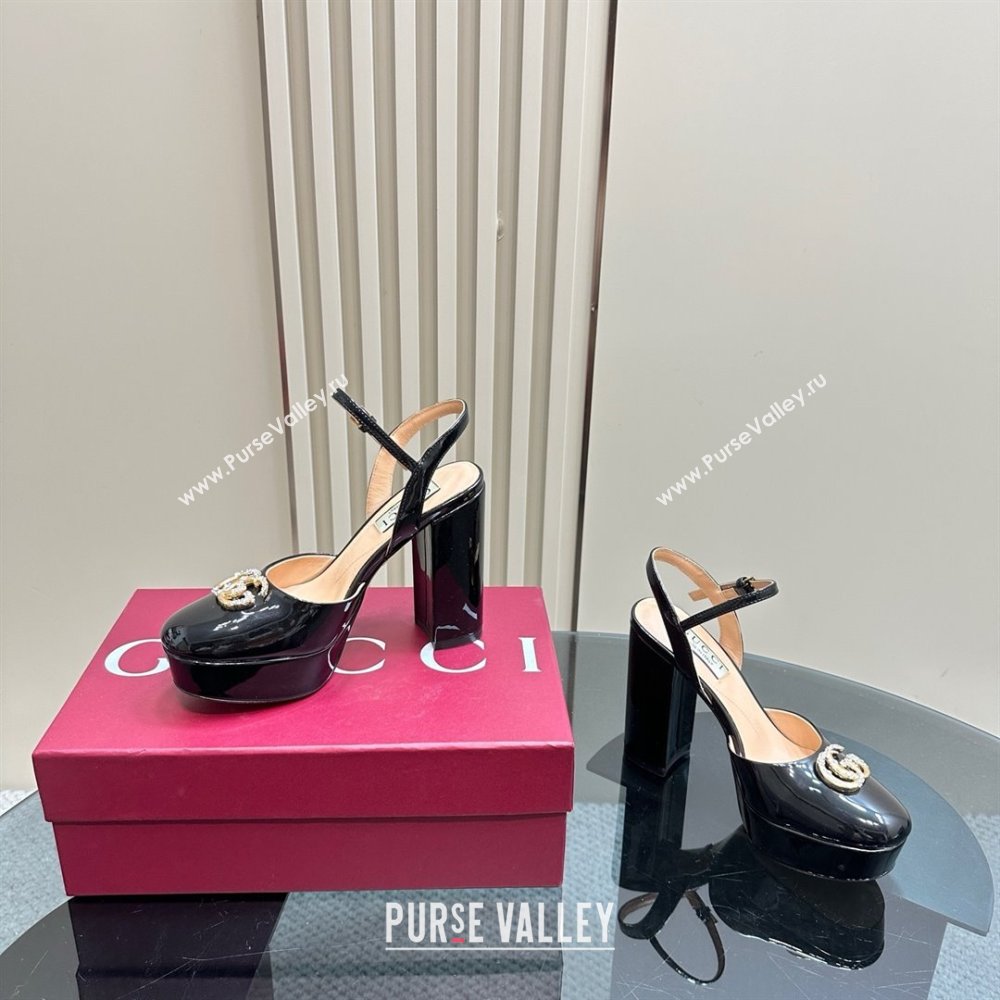 Gucci Patent Leather Platform Pump with Double G 817258 Black 2025 (MD-25050922)