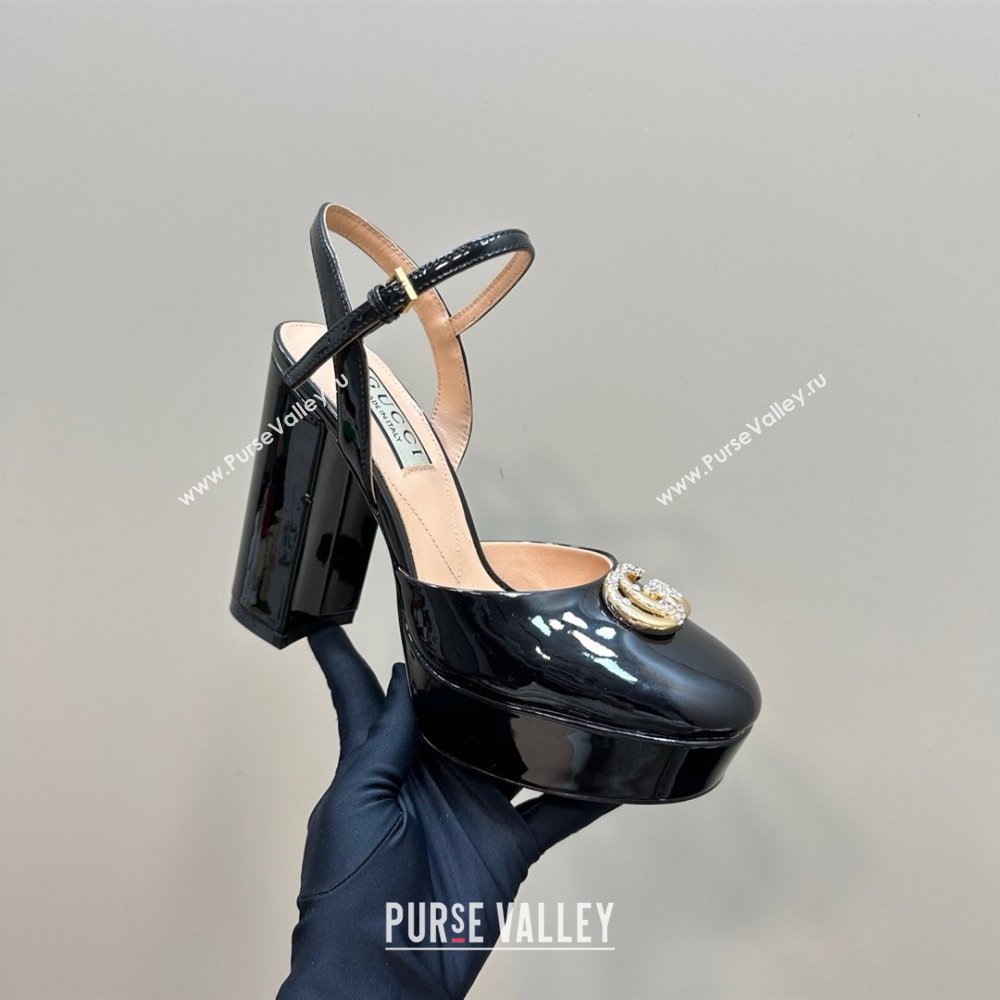 Gucci Patent Leather Platform Pump with Double G 817258 Black 2025 (MD-25050922)