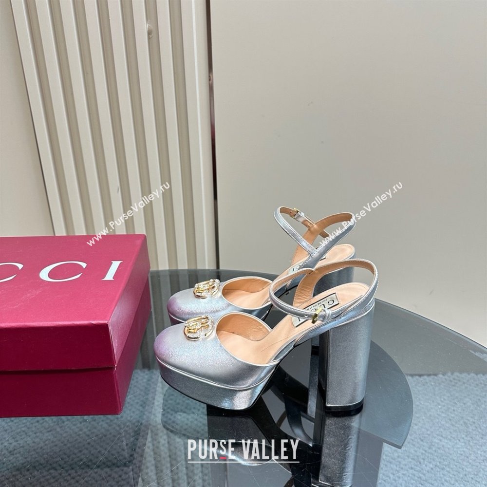 Gucci Calfskin Platform Pump with Double G 817258 Silver 2025 (MD-25050915)
