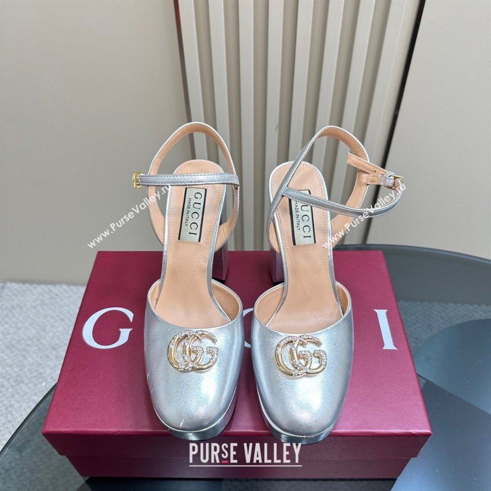 Gucci Calfskin Platform Pump with Double G 817258 Silver 2025 (MD-25050915)