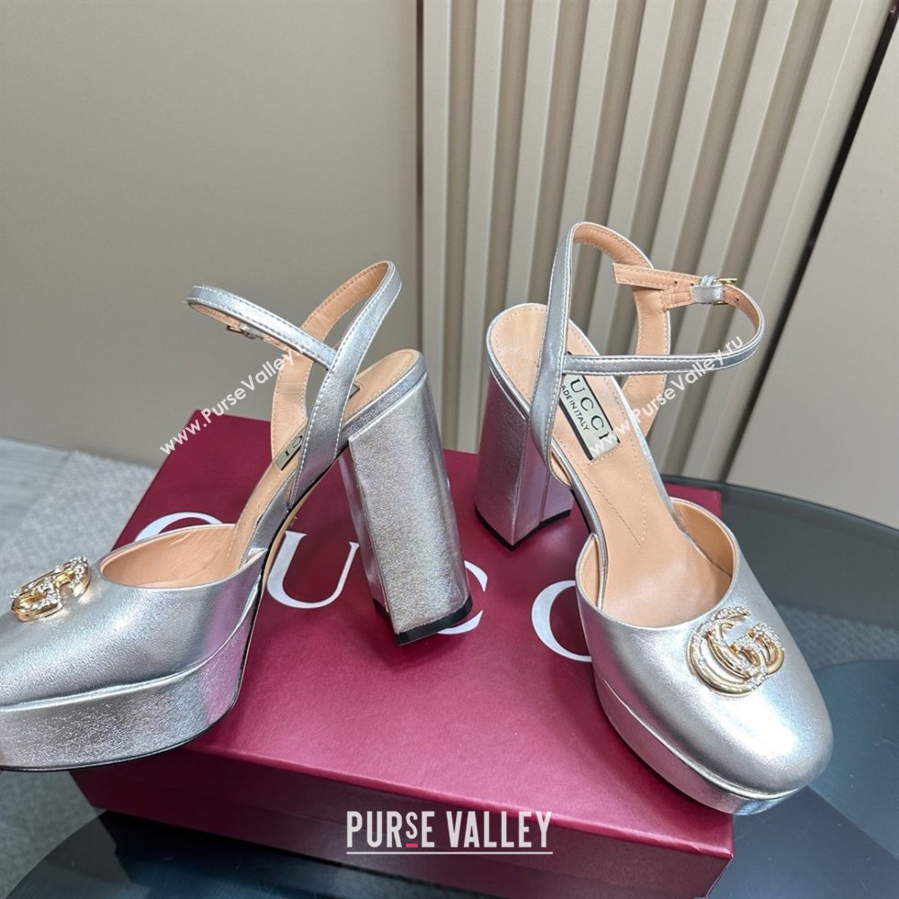 Gucci Calfskin Platform Pump with Double G 817258 Silver 2025 (MD-25050915)