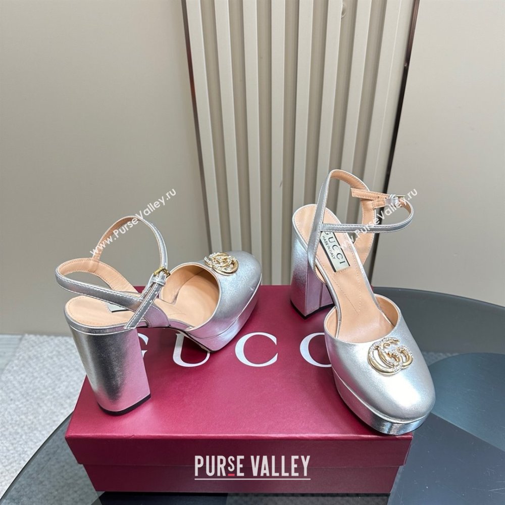 Gucci Calfskin Platform Pump with Double G 817258 Silver 2025 (MD-25050915)