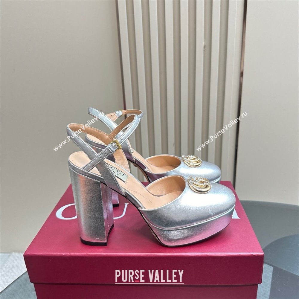 Gucci Calfskin Platform Pump with Double G 817258 Silver 2025 (MD-25050915)