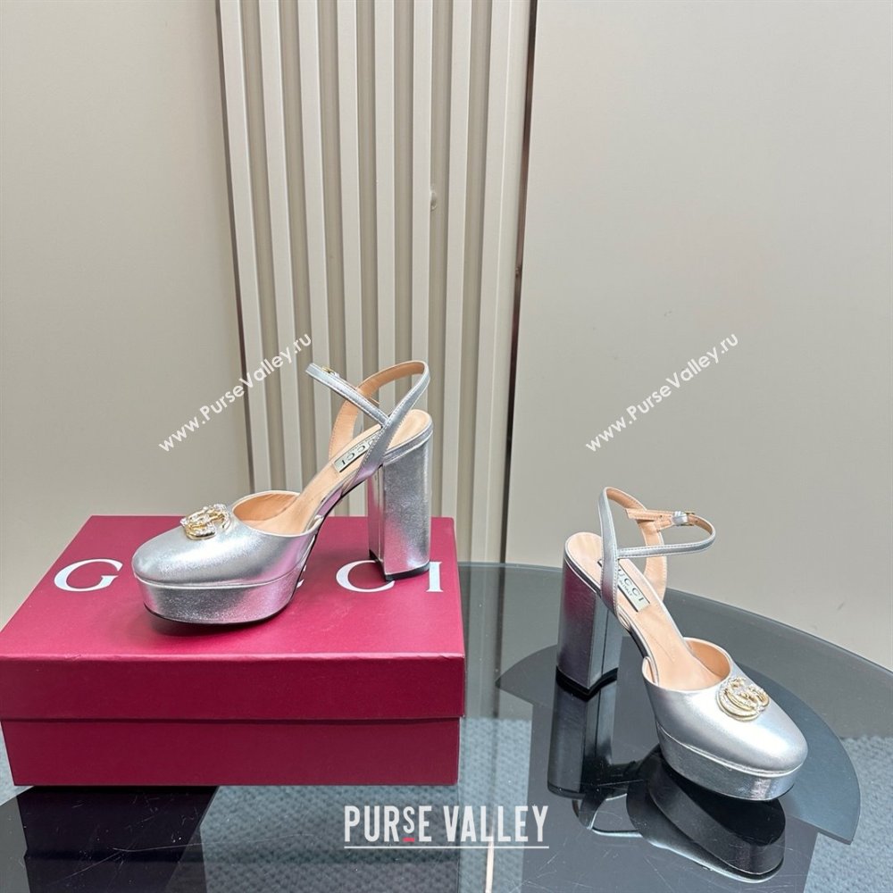 Gucci Calfskin Platform Pump with Double G 817258 Silver 2025 (MD-25050915)