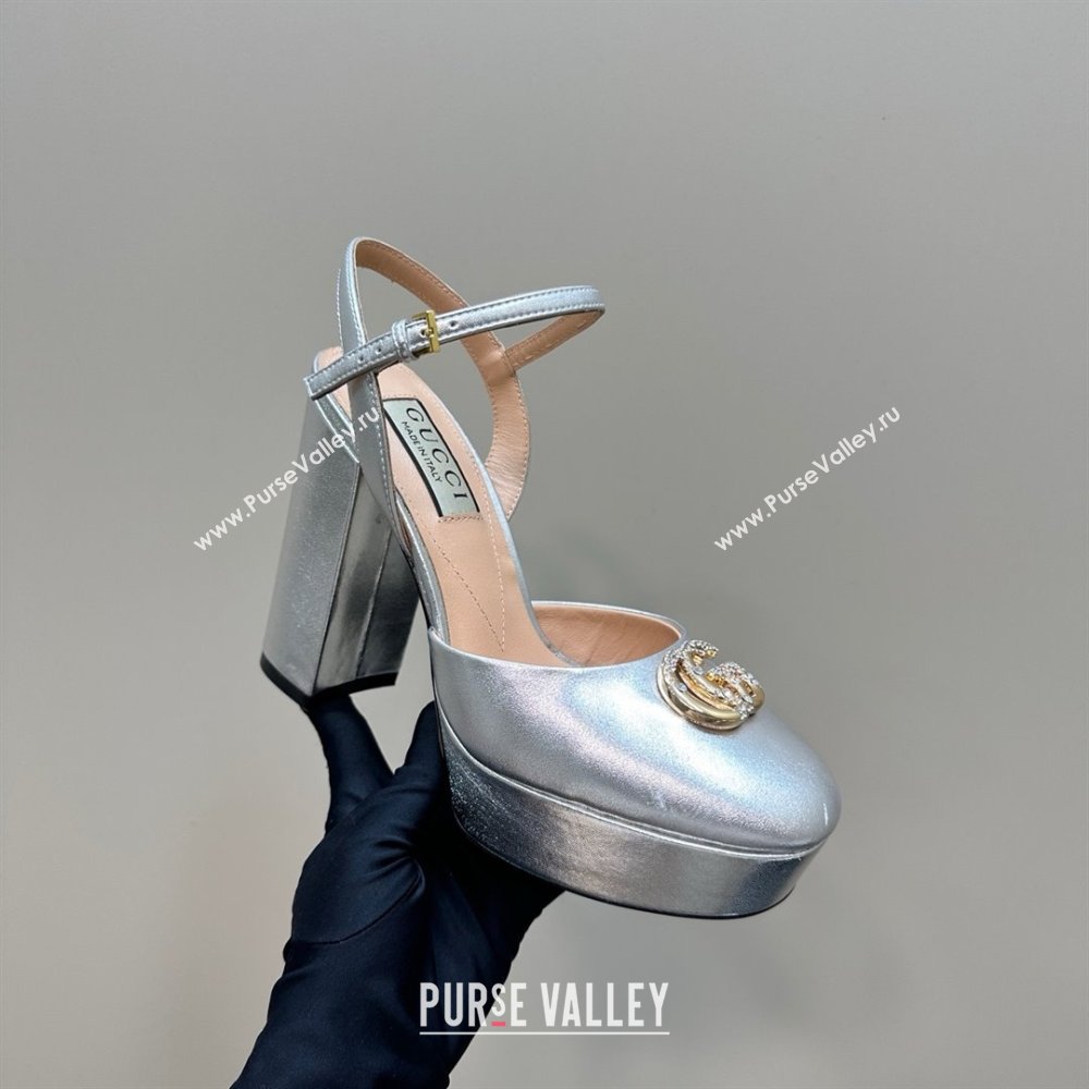 Gucci Calfskin Platform Pump with Double G 817258 Silver 2025 (MD-25050915)