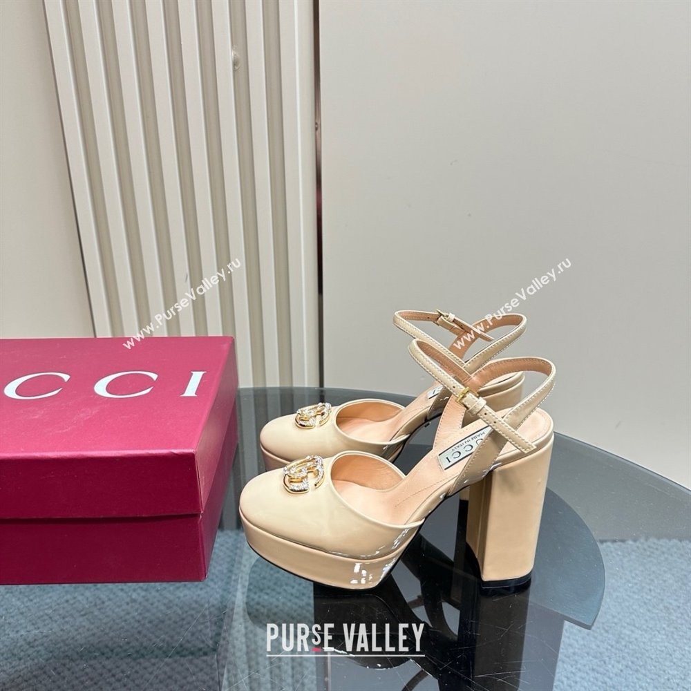 Gucci Patent Leather Platform Pump with Double G 817258 Beige 2025 (MD-25050916)