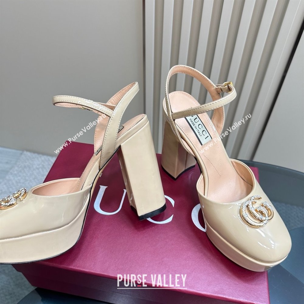 Gucci Patent Leather Platform Pump with Double G 817258 Beige 2025 (MD-25050916)