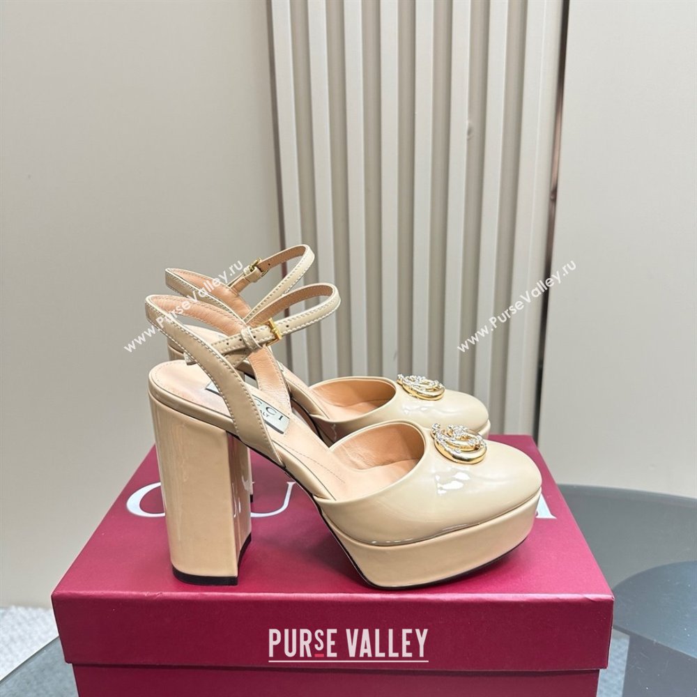 Gucci Patent Leather Platform Pump with Double G 817258 Beige 2025 (MD-25050916)