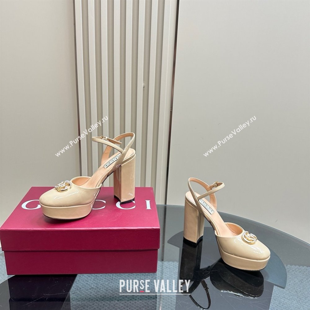 Gucci Patent Leather Platform Pump with Double G 817258 Beige 2025 (MD-25050916)