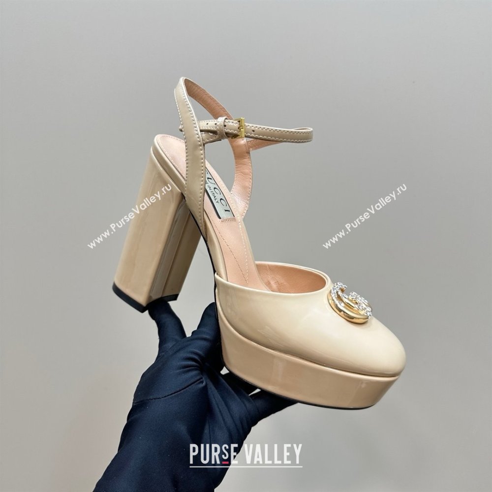 Gucci Patent Leather Platform Pump with Double G 817258 Beige 2025 (MD-25050916)