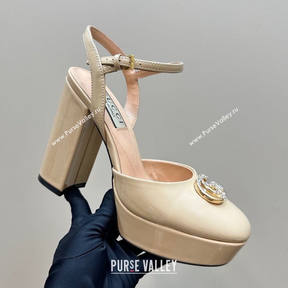 Gucci Patent Leather Platform Pump with Double G 817258 Beige 2025 (MD-25050916)