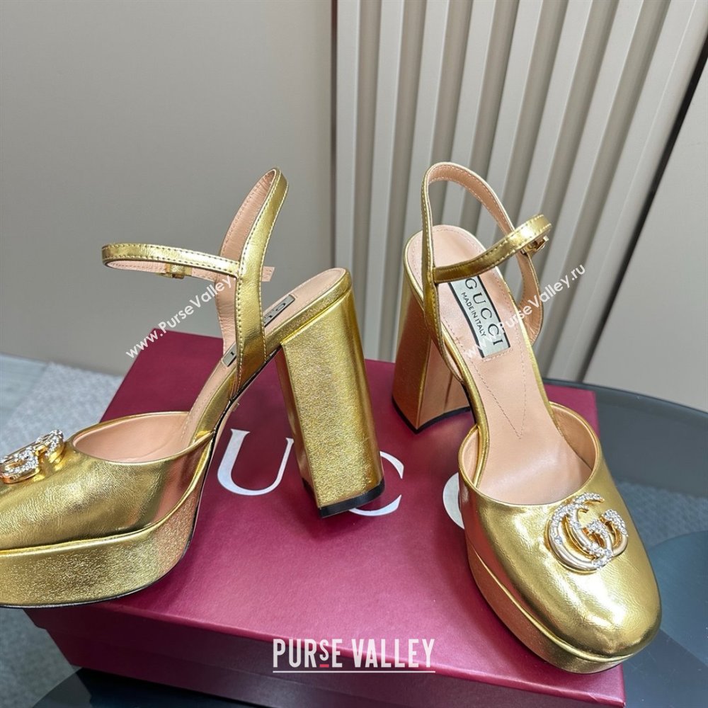 Gucci Calfskin Platform Pump with Double G 817258 Gold 2025 (MD-25050917)