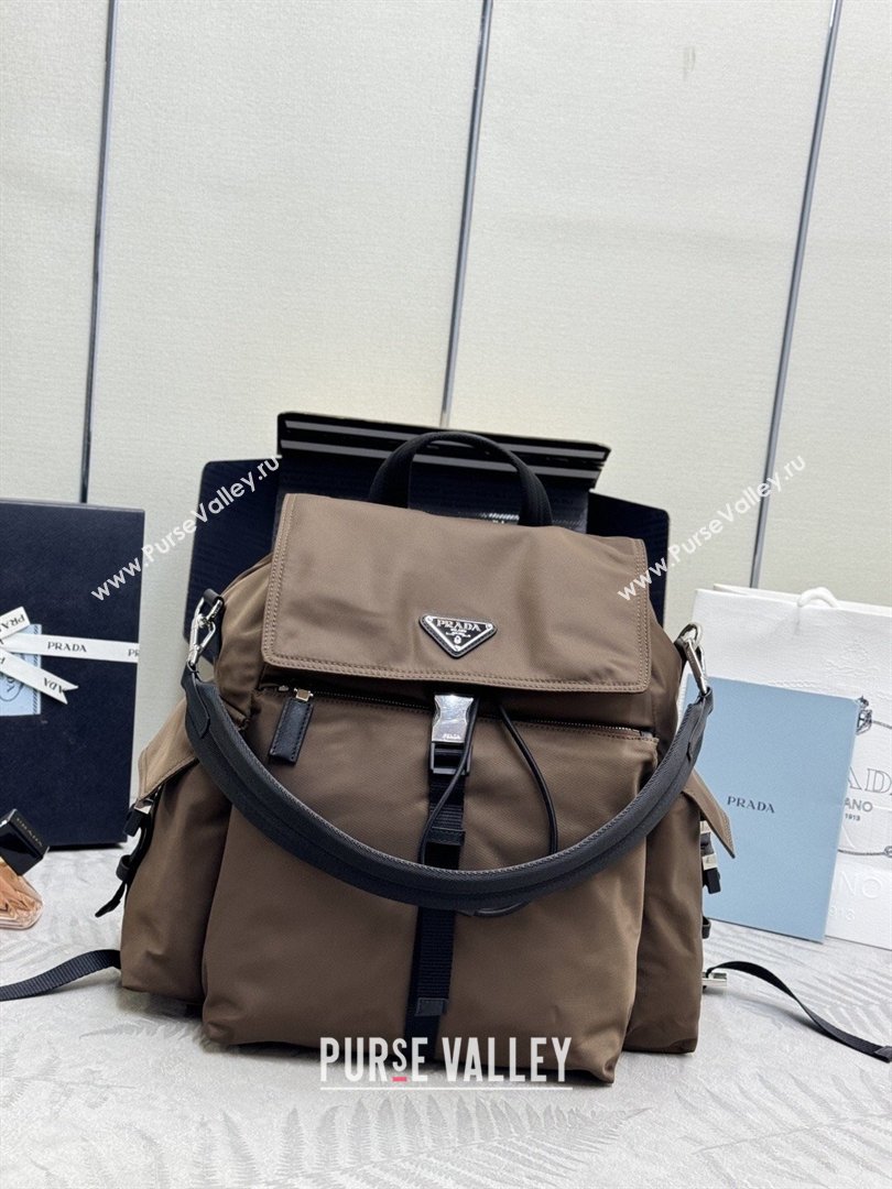 Prada Mens Explore Re-Nylon and leather backpack bag Sienna Brown 2025 2VZ118 (YZ-260410126)