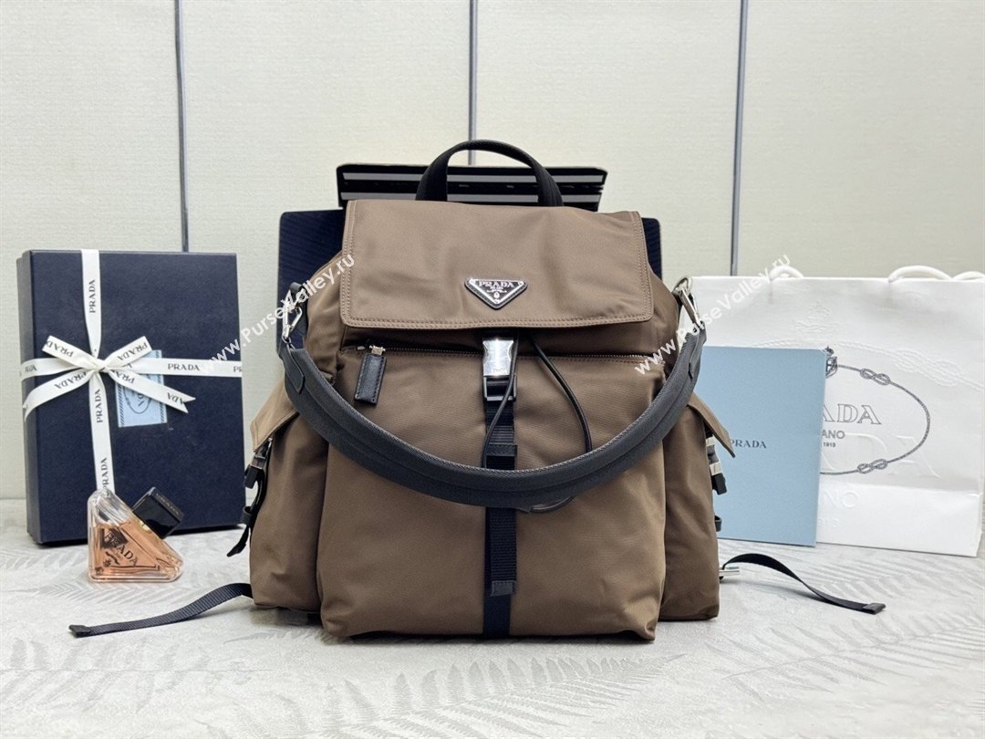 Prada Mens Explore Re-Nylon and leather backpack bag Sienna Brown 2025 2VZ118 (YZ-260410126)