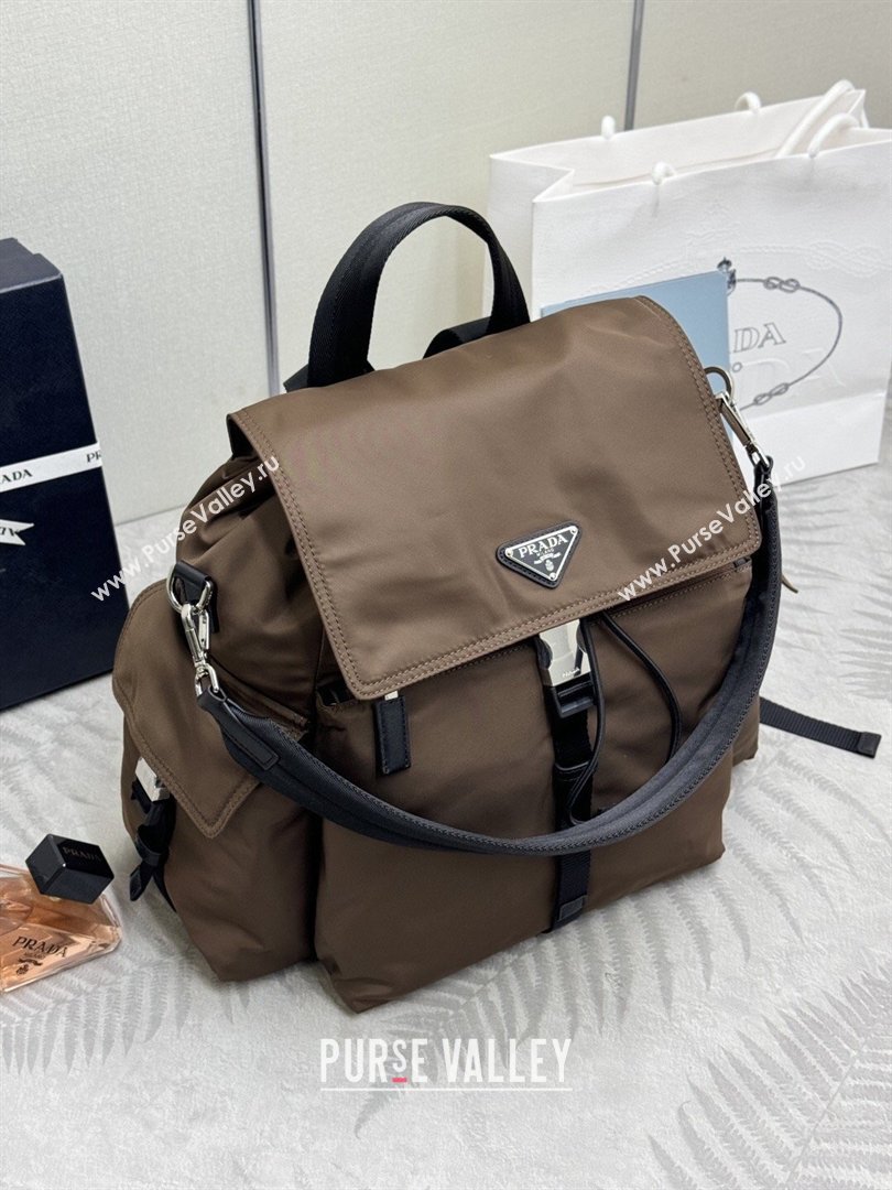 Prada Mens Explore Re-Nylon and leather backpack bag Sienna Brown 2025 2VZ118 (YZ-260410126)
