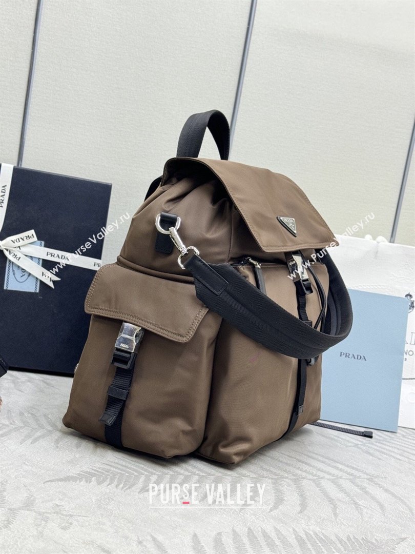 Prada Mens Explore Re-Nylon and leather backpack bag Sienna Brown 2025 2VZ118 (YZ-260410126)