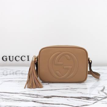 Gucci Soho Small Leather Interlocking G Tassel Disco Camera Bag Beige 308364 2024 (DLH-240828032)