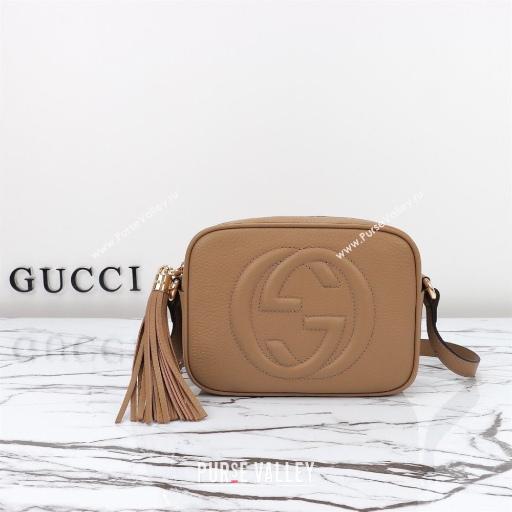 Gucci Soho Small Leather Interlocking G Tassel Disco Camera Bag Beige 308364 2024 (DLH-240828032)