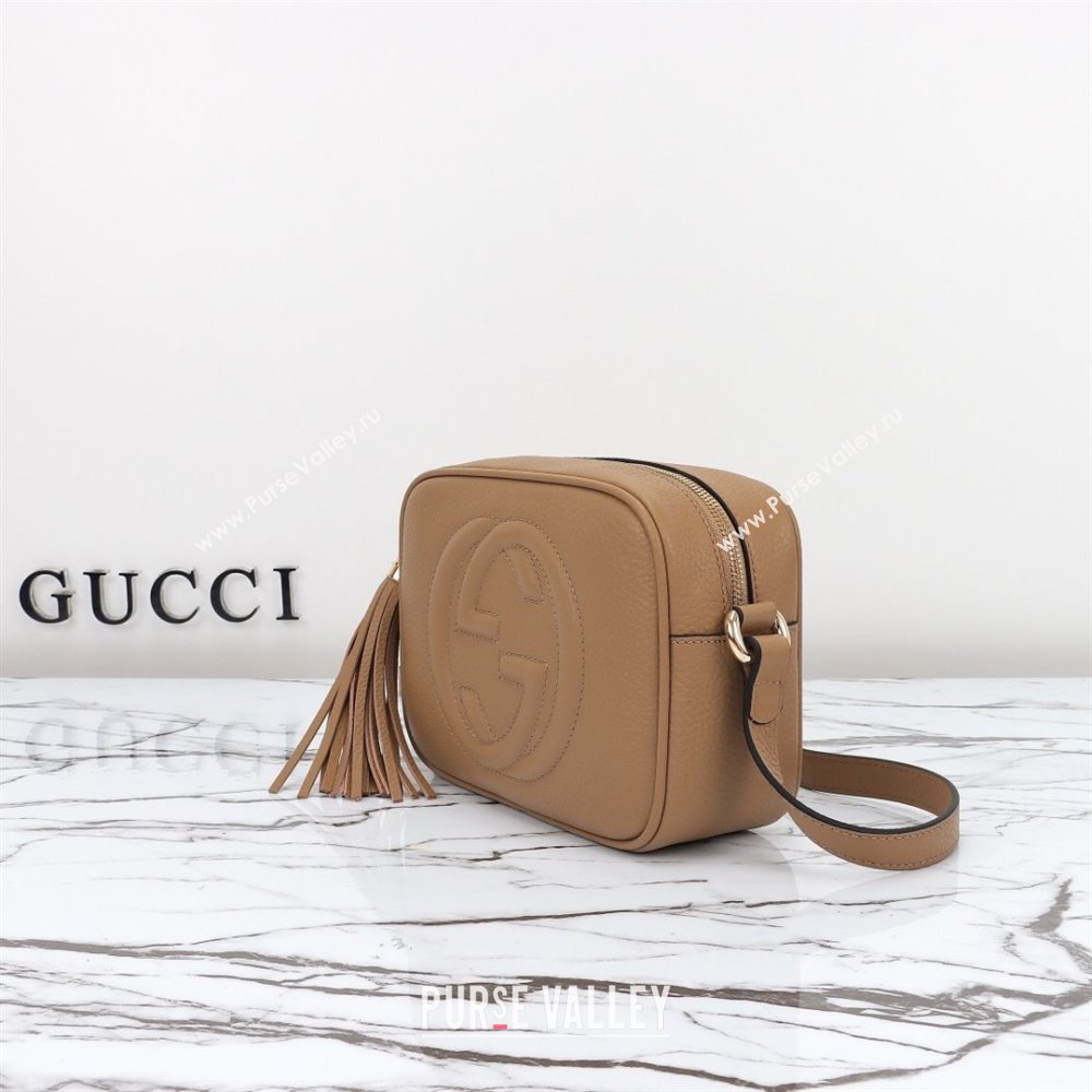 Gucci Soho Small Leather Interlocking G Tassel Disco Camera Bag Beige 308364 2024 (DLH-240828032)