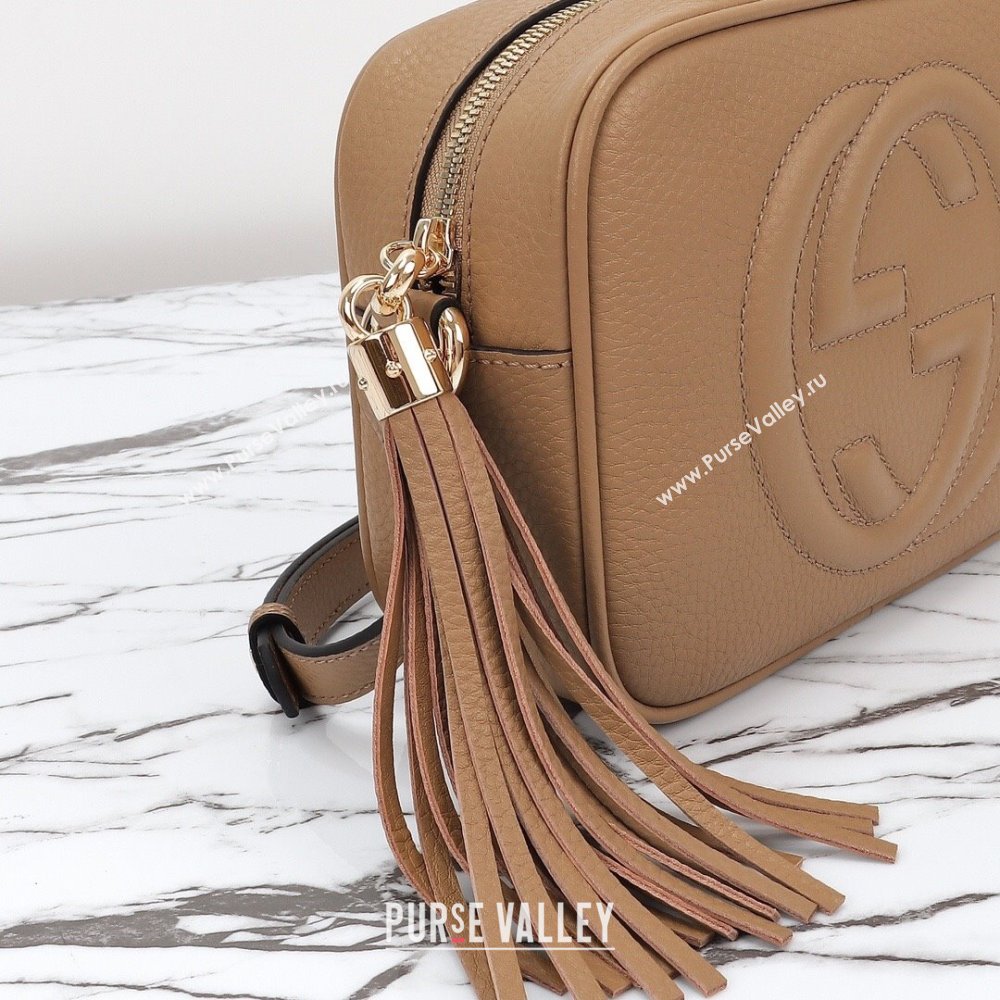 Gucci Soho Small Leather Interlocking G Tassel Disco Camera Bag Beige 308364 2024 (DLH-240828032)