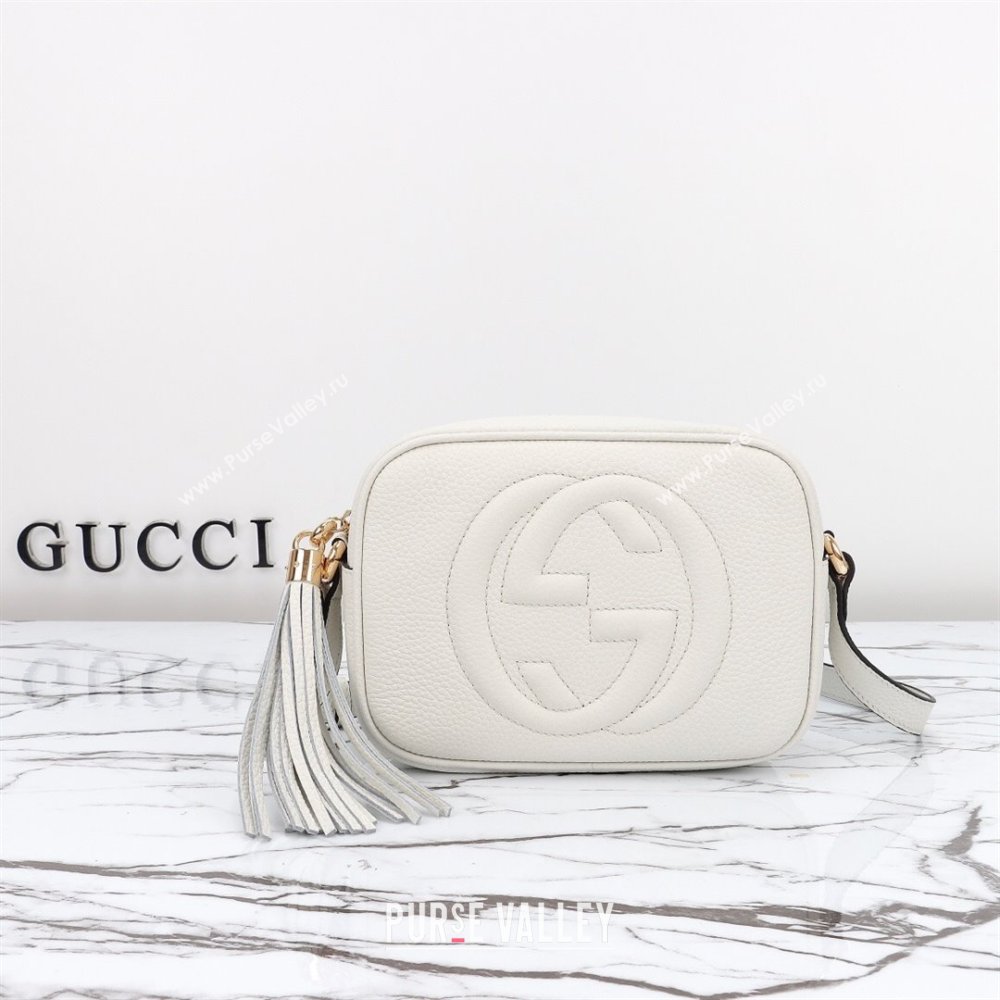 Gucci Soho Small Leather Interlocking G Tassel Disco Camera Bag White 308364 2024 (DLH-240828031)