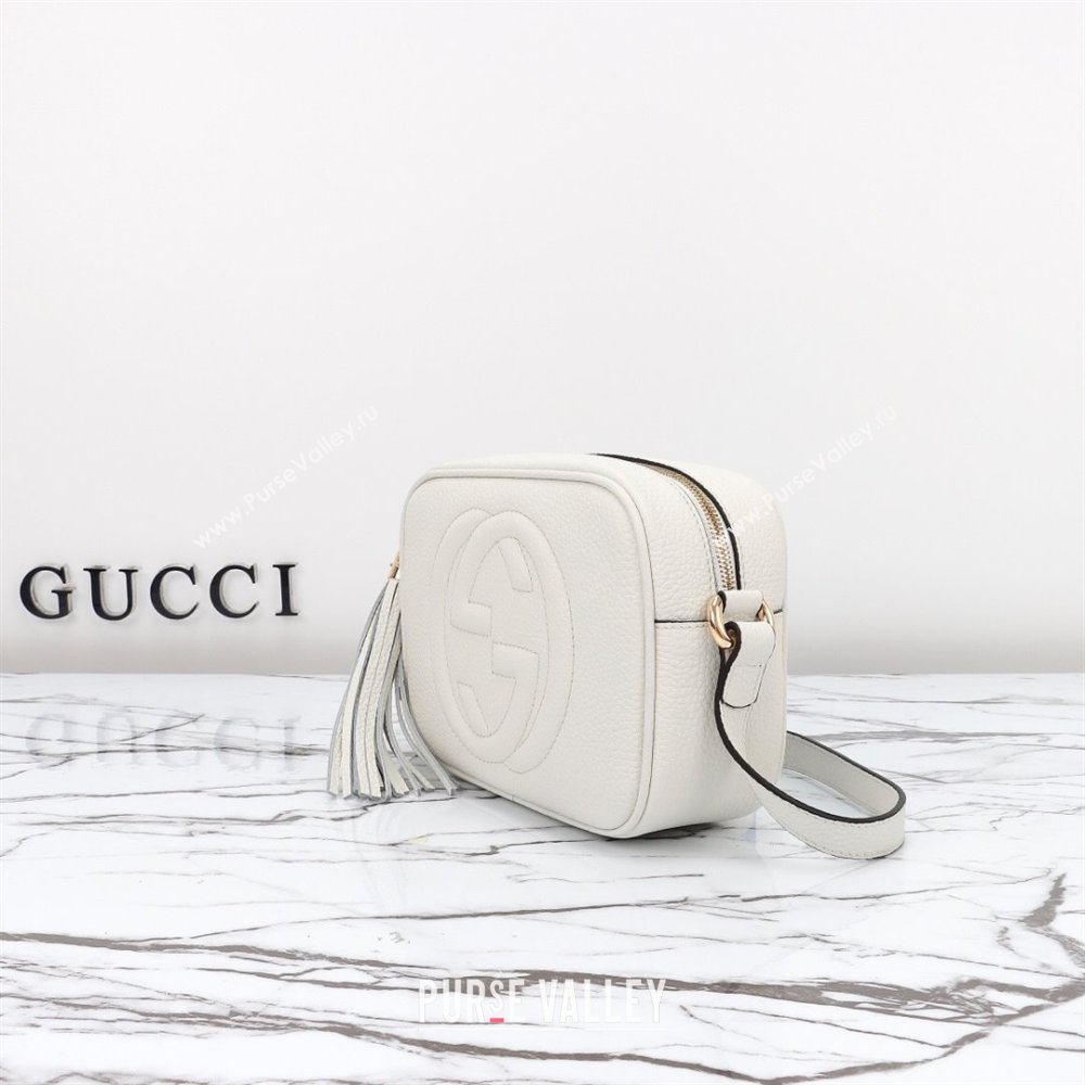 Gucci Soho Small Leather Interlocking G Tassel Disco Camera Bag White 308364 2024 (DLH-240828031)